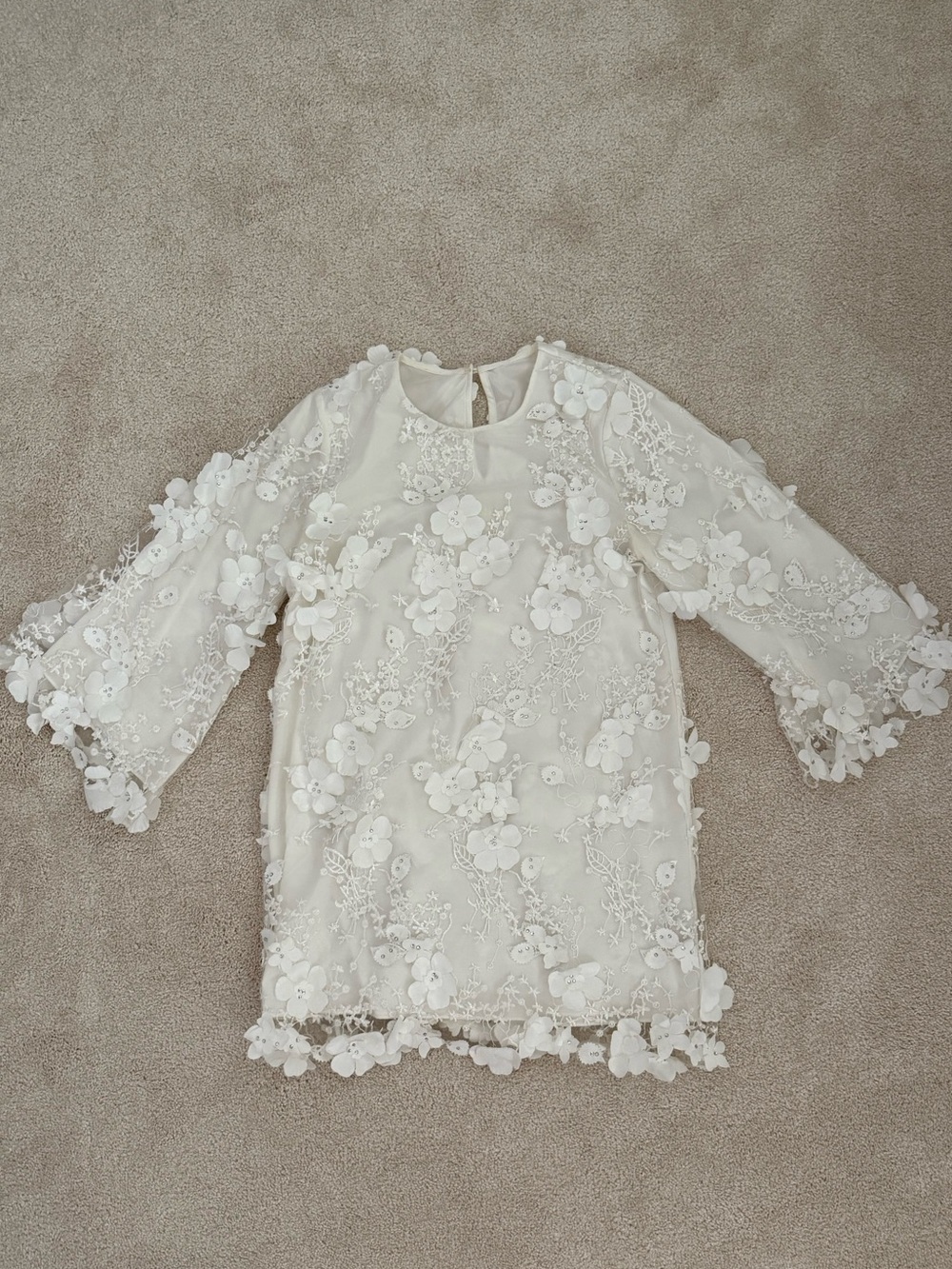 Free People Ivory Floral Appliqué Long Sleeve Dress